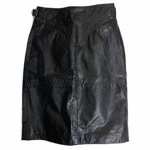 EMPORIA ARMANI Black Leather High Waisted Pencil Skirt vintage Italy